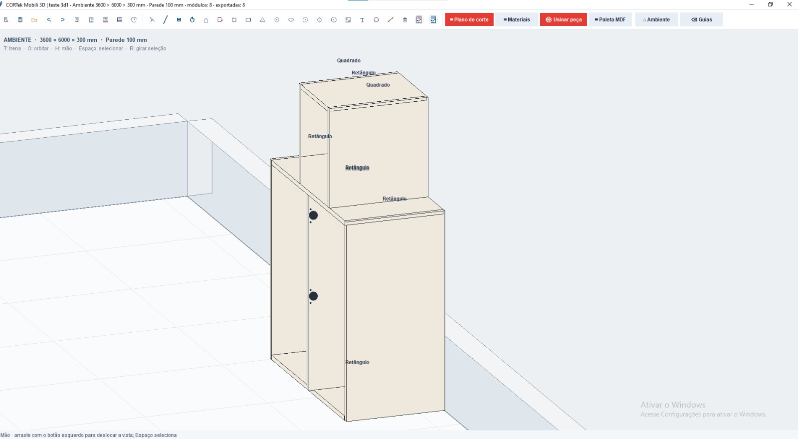 Móvel modelado no ambiente do CORTek Mobili 3D